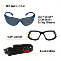 3M™ Solus™ 1000-Series S1102SGAF-KT Foam Strap, Black-Blue, Grey Scotchgard™ Anti-fog Lens