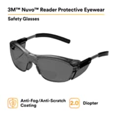 3M™ Nuvo™ Reader Protective Eyewear 11501-00000-20 Gray Lens, Gray Frame, +2.0 Diopter