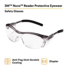 3M™ Nuvo™ Reader Protective Eyewear 11436-00000-20 Clear Lens, Gray Frame, +2.5 Diopter