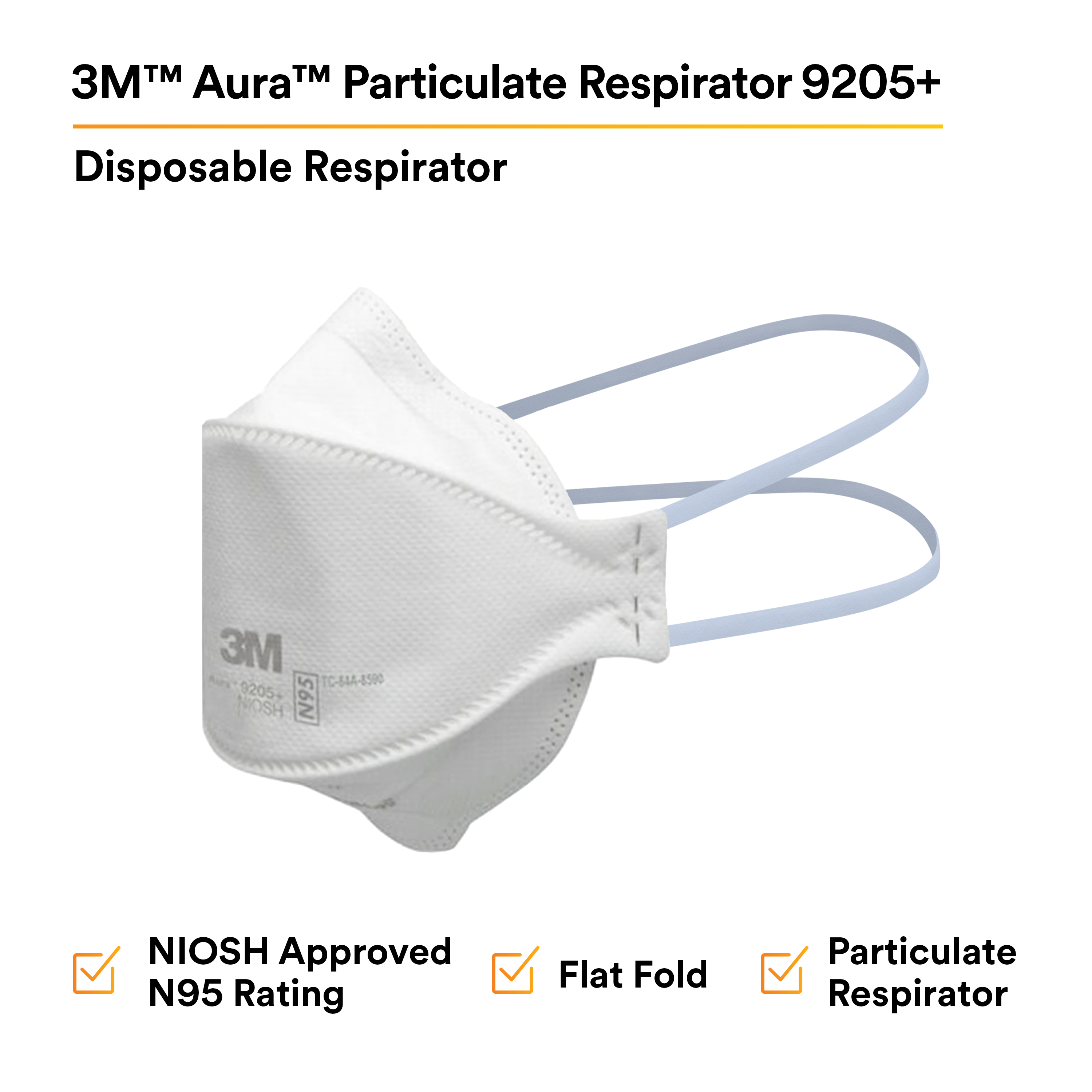 3M™ Aura™ Particulate Respirator 9205+, N95