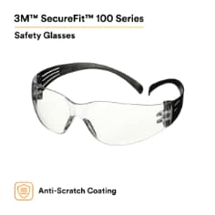 3M™ SecureFit™ 100 Series SF101AS-BLK, Black Temples, Clear AS Lens