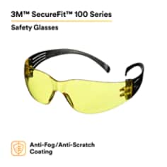 3M™ SecureFit™ 100 Series SF103AF-BLK, Black Temples, Amber AF/AS Lens