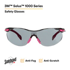 3M™ Solus™ 1000-Series Safety Glasses S1402SGAF, Pink/Black, Gray Scotchgard™ AF Lens