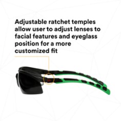 3M™ Solus™ 2000 Series, S2050AS-BLK, Black/Green Temples, IR 5.0 Gray AS lens