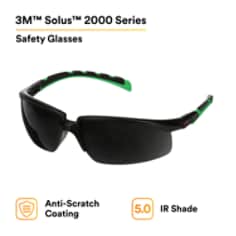 3M™ Solus™ 2000 Series, S2050AS-BLK, Black/Green Temples, IR 5.0 Gray AS lens