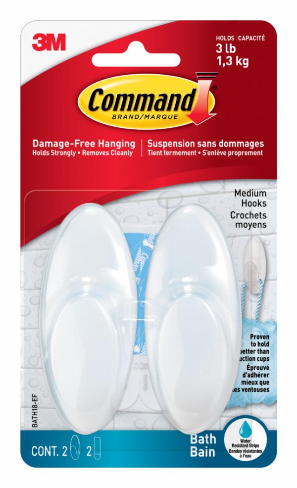 Command Medium Bath Hooks with Water-Resistant Strips BATH18-ESF