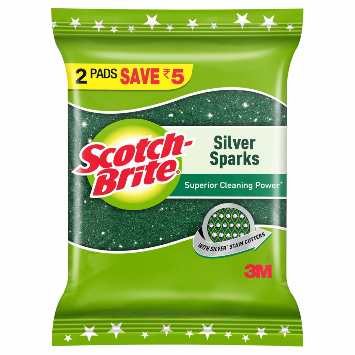 ScotchBrite® Silver Sparks Scrub Pad,7 cm x 7.5 cm, 2 ea/Pack 3M India