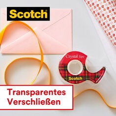DE Scotch® Crystal Tape: Seals items transparently