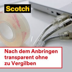 DE Scotch® Crystal Tape: Clear when applied with no yellowing