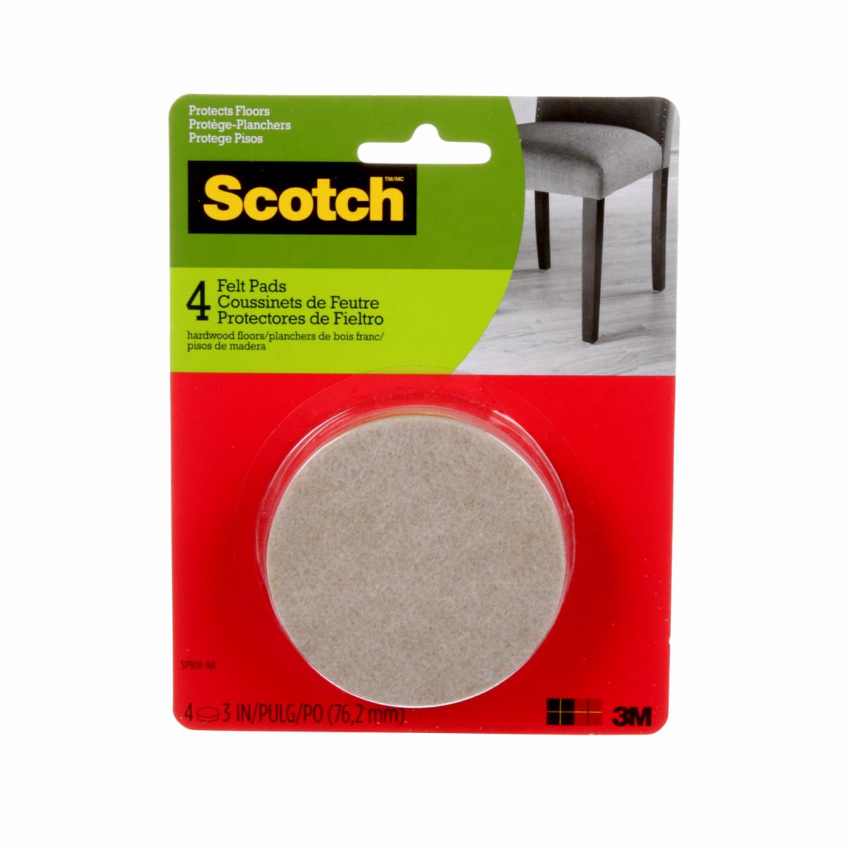 Scotch® Round Felt Pads, SP808NA, beige, 3 in (7.62 cm), 4 per pack