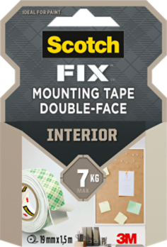 Ruban de fixation double face 3M Scotch Mounting - avec bande de protection  - 19 mm x 1,5 m 