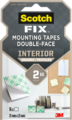 Scotch-Fix™ Indoor Mounting Squares 16 Strips-PK 25mmx25mm 4462-ST16-P_CFIP