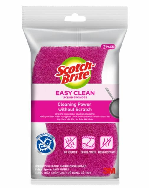 3M™ Scotch-Brite® Easy Clean Anti Bacteria Scrub Sponge, Magenta, 2 Piece/Pack