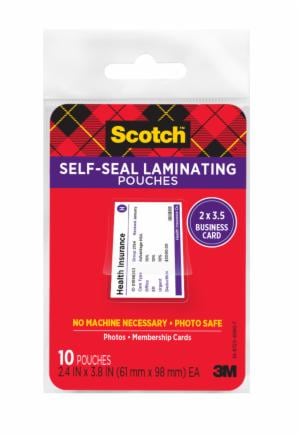LS851-10G-SR Scotch Self-Sealing Laminating Pouches 2.4 in x 3.8 in (61 mm x 98 mm)image