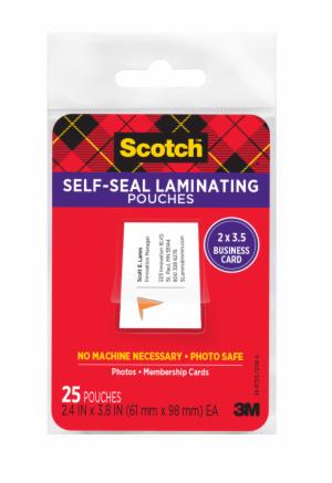 Scotch Self-Sealing Laminating Pouches LS851G Business Card size image Scotch Self-Sealing Laminating Pouches LS851G Business Card sizeimage