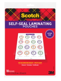 Scotch™ Self Sealing Laminating Sheets, 9in x 11.5in, 10 Sheets