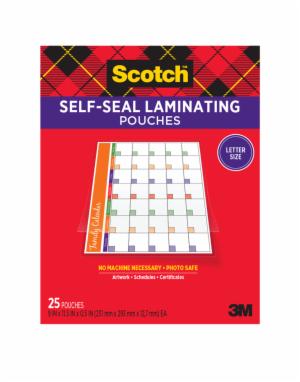 Scotch Self-Sealing Laminating Pouches LS854-25G-WM, 9.0 in x 11.5 in x .5 in Gloss Finish Letter Sizeimage