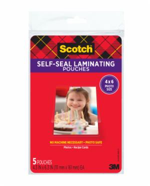 PL900G-SR Scotch Self-Sealing Laminating Pouches 4.3 in x 6.3 in (111 mm x 161 mm) Gloss Finish 4 x 6image