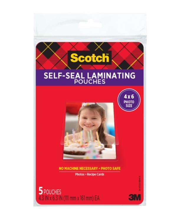 PL900G-SR Scotch Self-Sealing Laminating Pouches 4.3 in x 6.3 in (111 mm x 161 mm) Gloss Finish 4 x 6