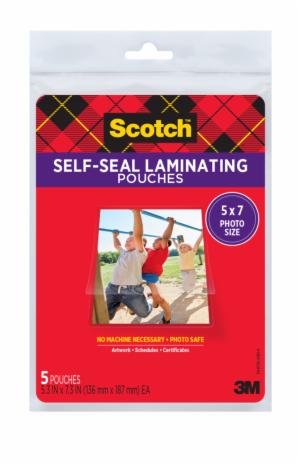 PL905-SR Scotch Self-Sealing Laminating Pouches, 5.3 in x 7.3 in (136 mm x 187 mm) Gloss Finish 5 x 7image
