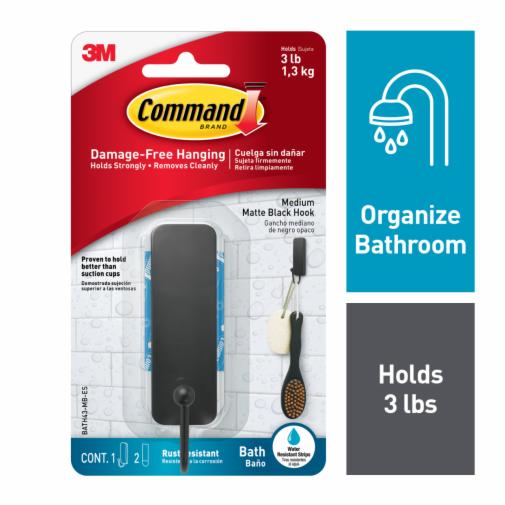 Command™ Bath Medium Hooks, Matte Black, BATH43-MB-ES