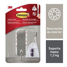 17034SPIG Command™ Medium Brushed Nickel Hook 1HK+2 General Purpose S/PK  5PK/CS - ES