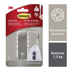17034SPIG Command™ Medium Brushed Nickel Hook 1HK+2 General Purpose S/PK  5PK/CS - IT
