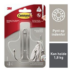 17036UKN Command™ Large Brushed Nickel Double Hook 1HK+1S/PK 5PK/CS - DK