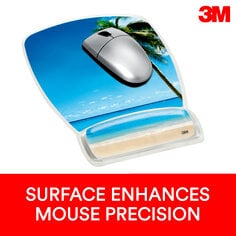 3M Precise Mouse Pad with Gel Wrist Rest, Blue Beach, 9in x 7.5in