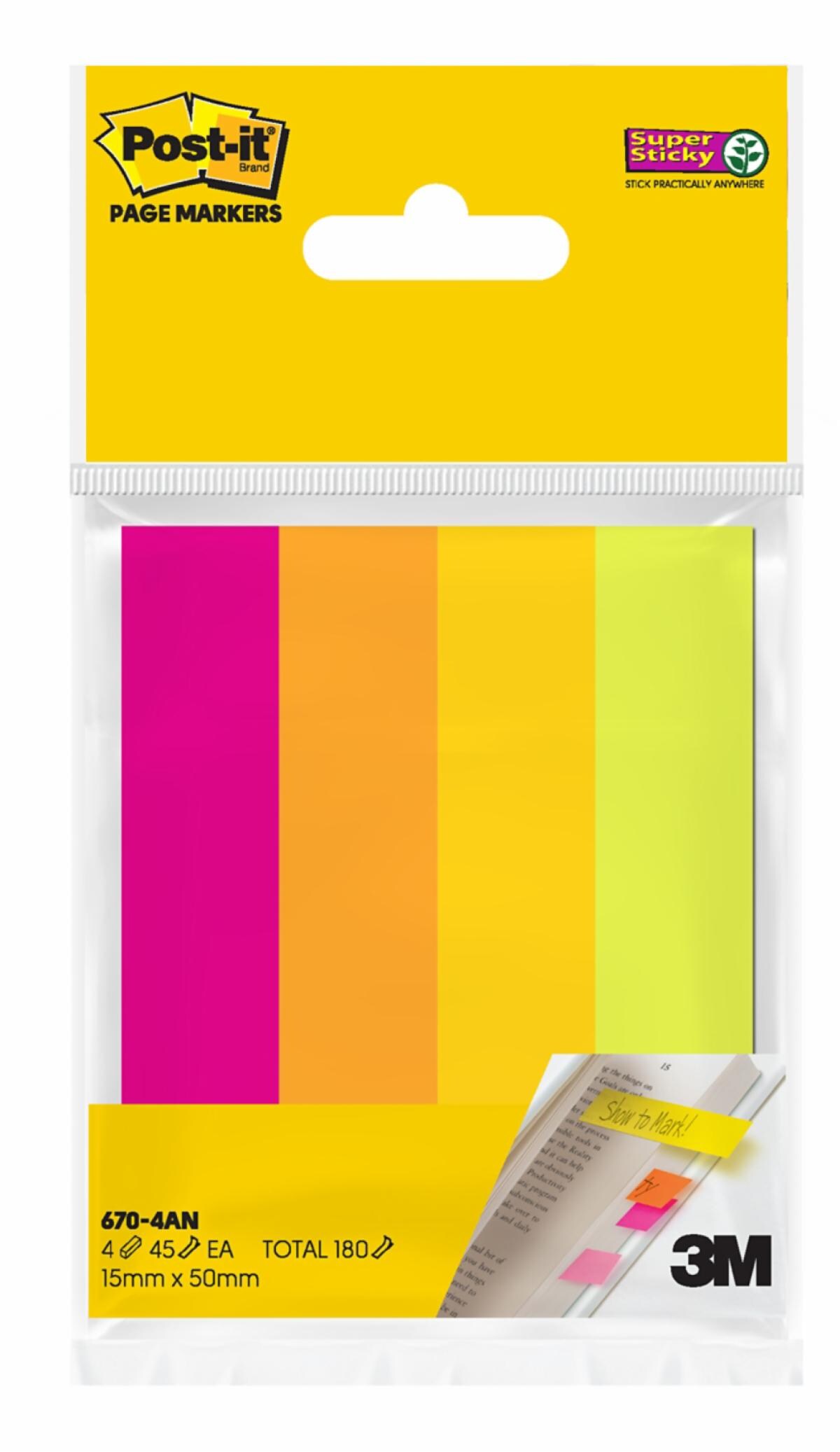 Postit® Super sticky Notes 6704AN SSN, 15 mm x 50 mm x 45 Sheets, 12