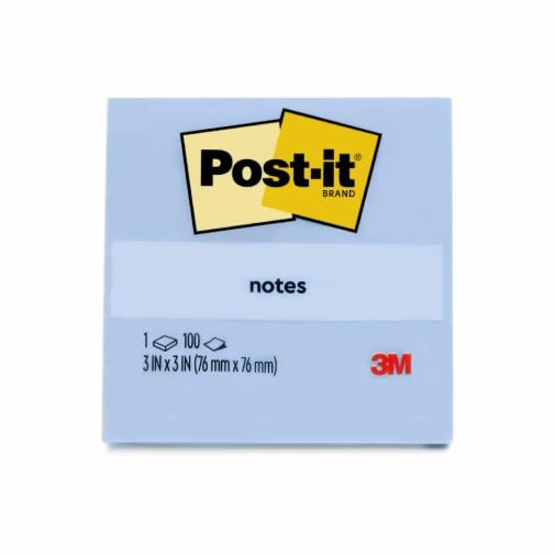 Post-it® Notes  654-1CB CW, Cloud Blue, 3 in x 3 in, 100 Sheets/Pack