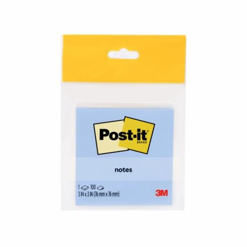 Post-it® Notes 654-1CB HB, Cloud Blue, 3 in x 3 in, 100 Sheets/Pack