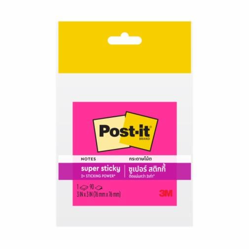 Post-it® Super Sticky Notes 654-SSNP, Neon Pink, 3 in x 3 in, 90 Sheets/Pack