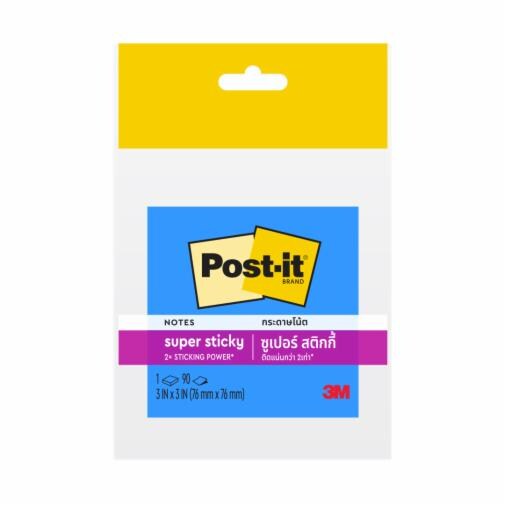 Post-it® Super Sticky Notes 654-1SSEB, Electric Blue, 3 in x 3 in, 90 Sheets/Pack