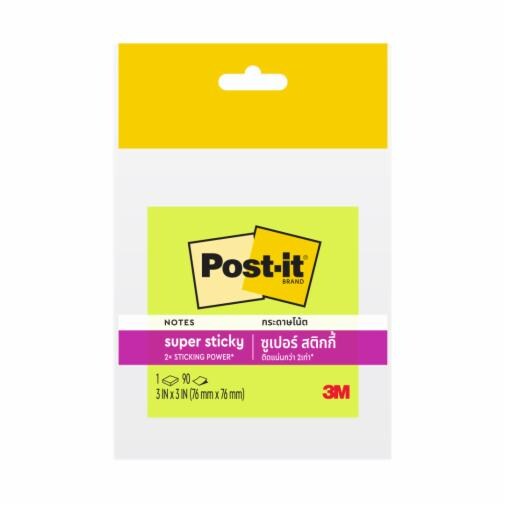 Post-it® Super Sticky Notes 654-1SSNG, Neon Green, 3 in x 3 in, 90 Sheets/Pack