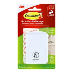 Command™ Jumbo Canvas Hanger 17045, 1 Hanger/Pack, 4 Packs/Inner, 24 Packs/Carton