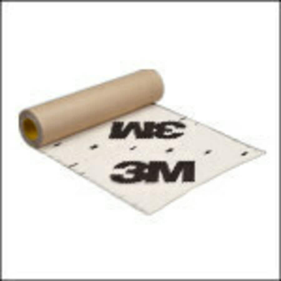 A roll of tan 3M Air Barrier 3015NP partially unrolled, displaying its white backing with a black 3M logo.