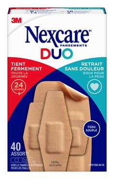 Pansements Duo DSA-40-CA Nexcare(MC), tailles assorties, 40/paquet