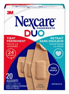 Pansements Duo DSA-20-CA Nexcare(MC), tailles assorties, 20/paquet