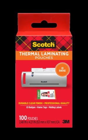 Scotch Thermal Pouches TP5852-100, 2.4 in x 4.2 in (63 mm x 107 mm) ID badge without clipimage