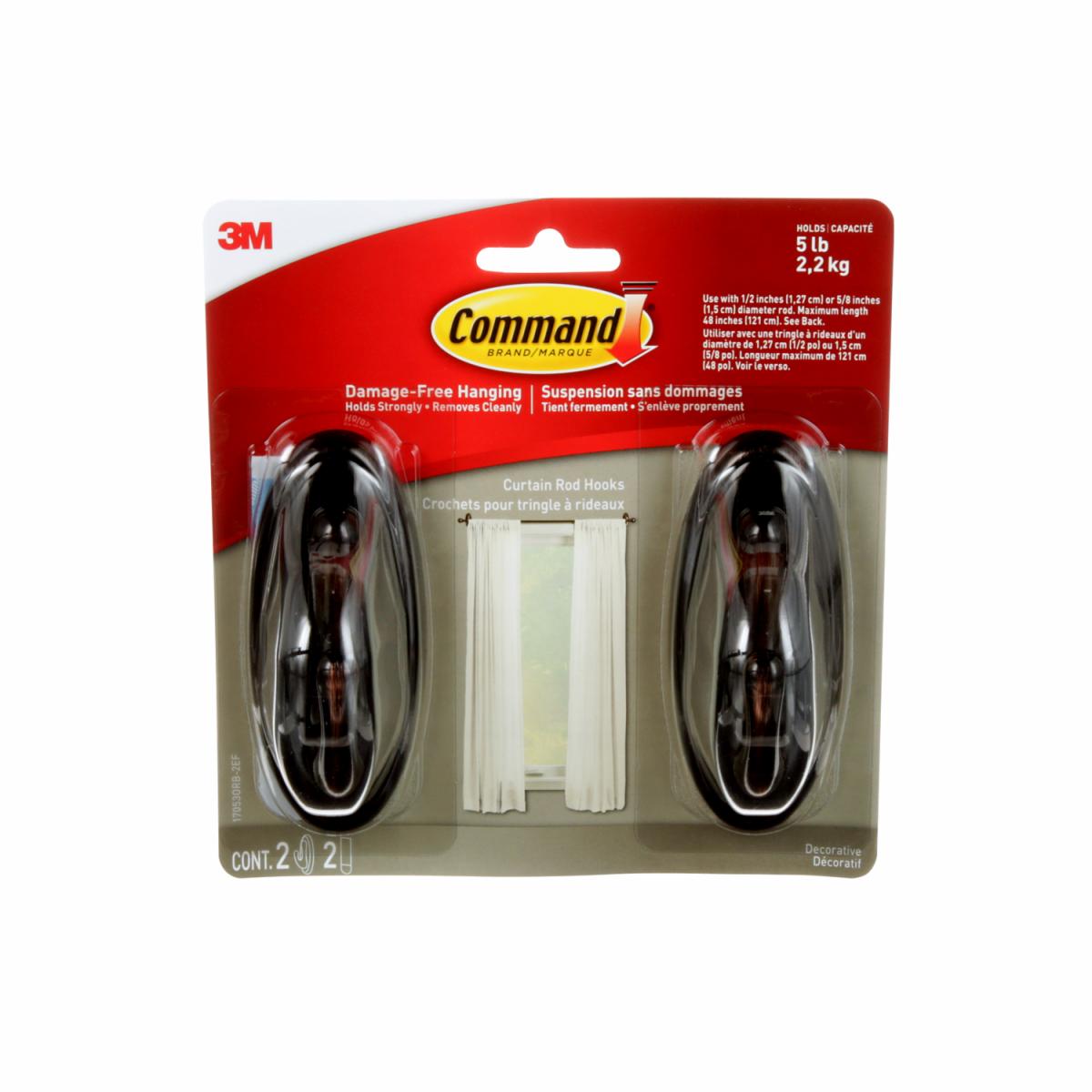 Command™ Curtain Rod Hooks 17053ORB2EF, 2 hooks, 2 strips 3M Canada
