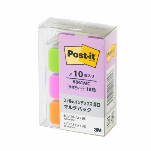 ポスト・イット® フィルムインデックス 厚口 マルチカラー マルチパック 6861MC, 多色アソート