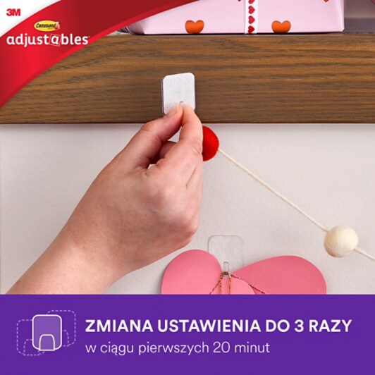 Command™ Adjustables™  Repositionable Hooks  12 Hooks+24Strips/PK 17830CLR-12FESIP_Polish