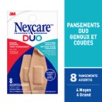 Pansements Duo Genoux et Coudes; 8 pansements assortis: 4 moyen, 4 grand