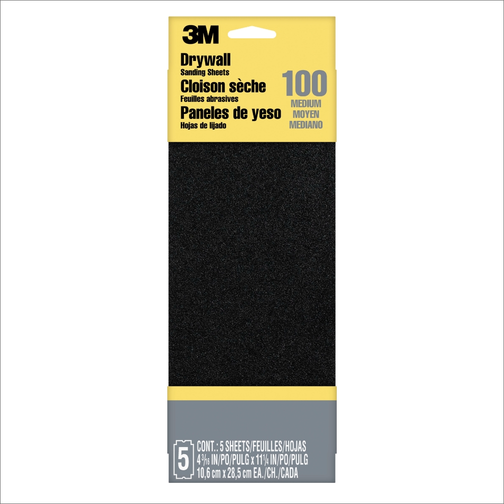 3M™ Drywall Sanding Sheets 9091DC-NA, Fine grit, 4 3/16 in x 11 1/4 in, 5/Pack, 20 Pack/Case