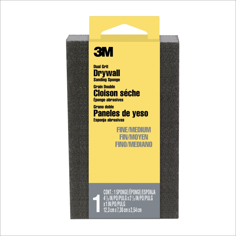 3M™ Drywall Sanding Sponge 9095DC-NA, Dual Grit Block, 2 7/8 in x 4 7/8in x 1 in, Fine/Medium, 24 EA/CV