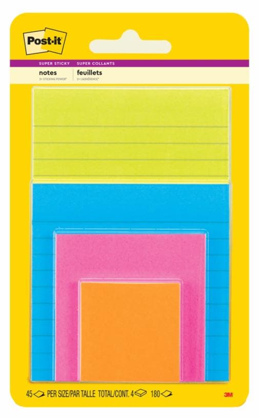 Post-it® Super Sticky Notes, Assorted Sizes, Miami Collection, 4