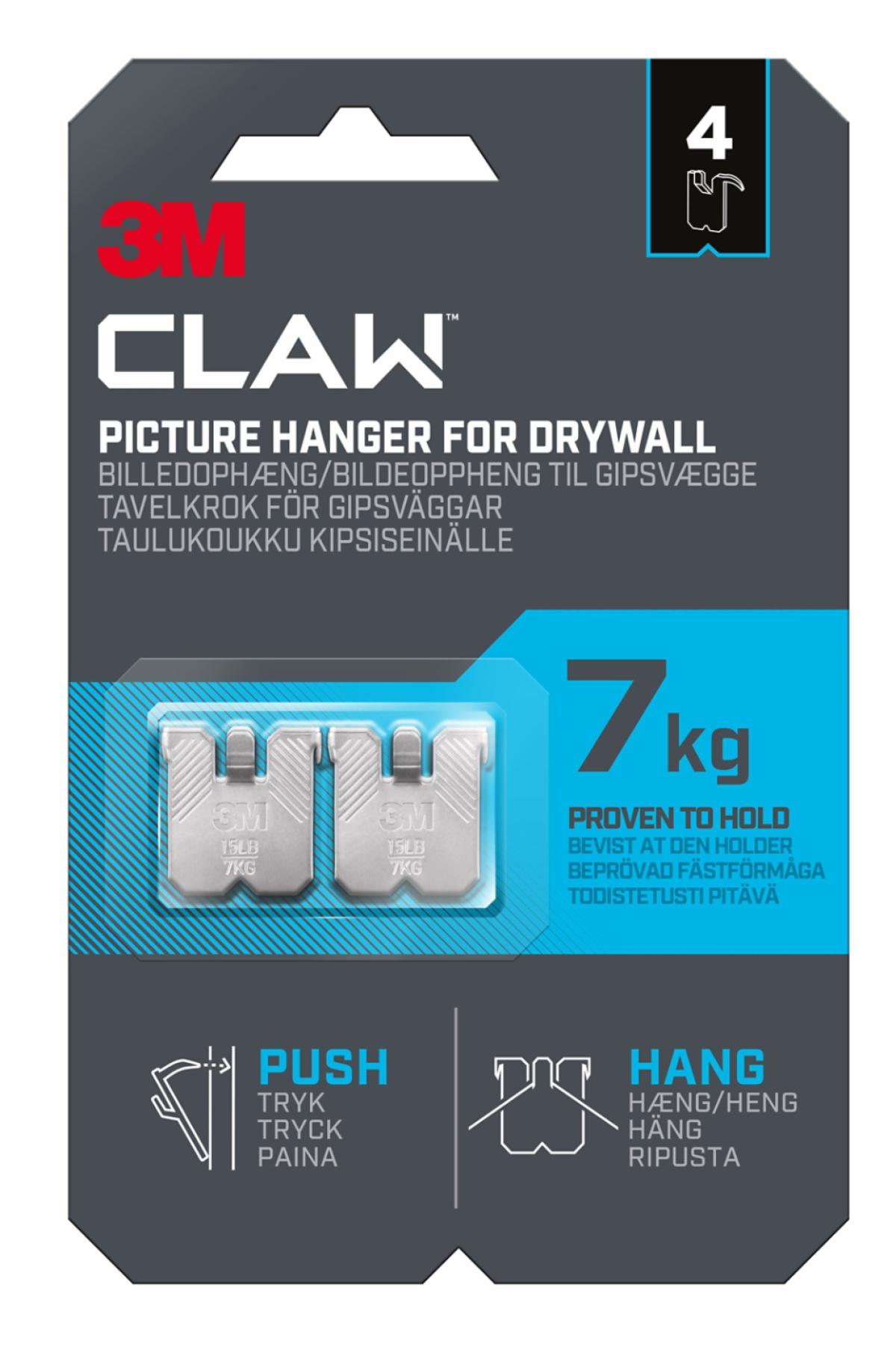 3M CLAW™ Bildeoppheng til gipsvegg 7 kg 3PH74UKN, 4 oppheng 3M