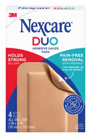 Nexcare Duo Adhesive Gauze Pads DSA34-4, 3 in x 4 in (76 mm x 101 mm), 4/pk image Nexcare Duo Adhesive Gauze Pads DSA34-4, 3 in x 4 in (76 mm x 101 mm), 4/pkimage