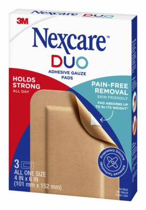 Nexcare Duo Adhesive Gauze Pads DSA46-3, 4 in x 6 in (101 mm x 152 mm), 3/pk image Nexcare Duo Adhesive Gauze Pads DSA46-3, 4 in x 6 in (101 mm x 152 mm), 3/pkimage